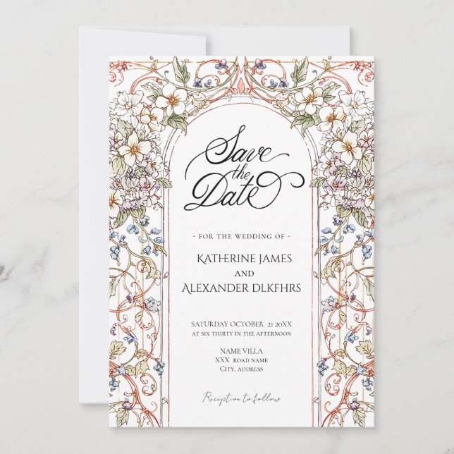 Invitación Elegante Boda Vintage Pastel Salva La Fecha (Anverso)