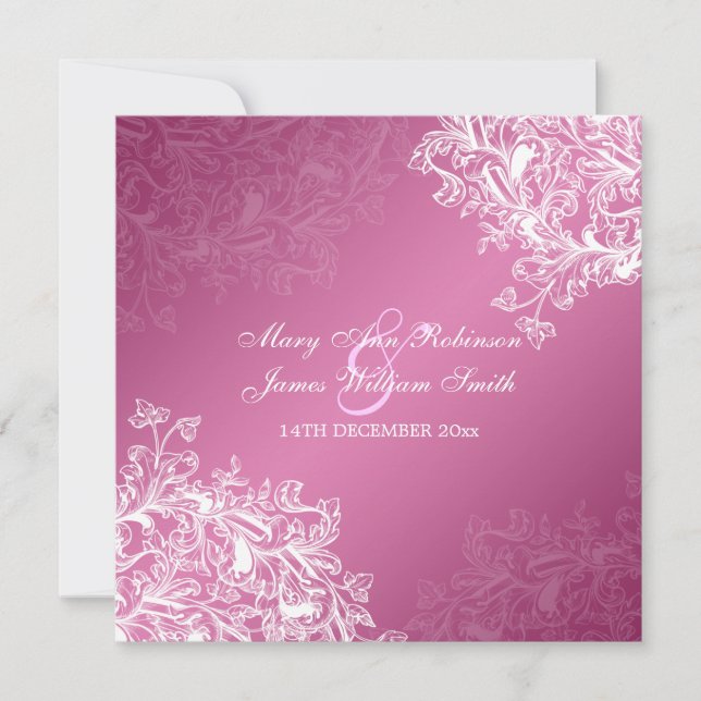 Invitación Elegante Boda Vintage Swirls Rosa (Anverso)