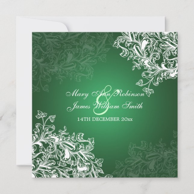 Invitación Elegante Boda Vintage Swirls Verde (Anverso)