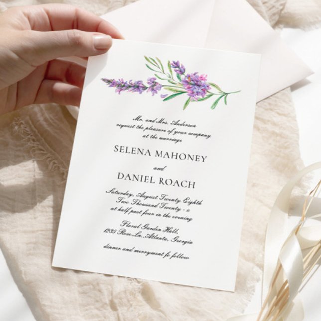 Invitación Elegante Boda violeta de la vegetación de la Lavan (Subido por el creador)