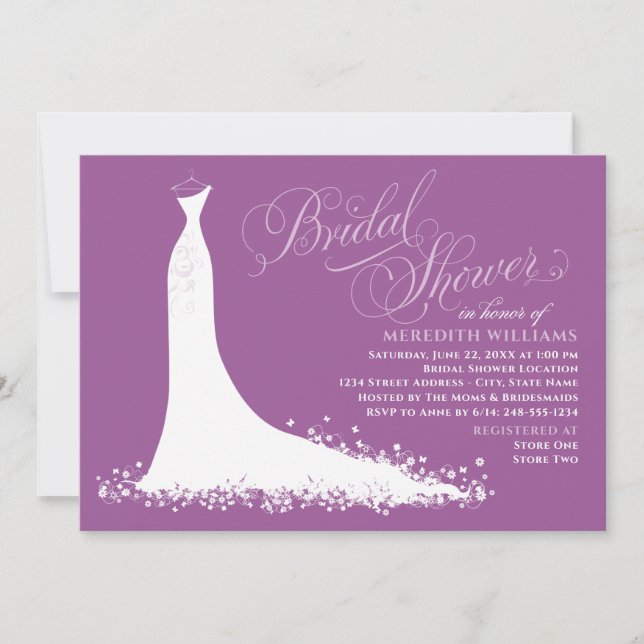 Invitación Elegante Boda violeta púrpura  con ducha de novia (Anverso)