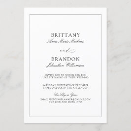 Invitación Elegante Boda virtual blanco negro
