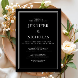 Invitación Elegante Boda Virtual Clásica en Blanco y Negro