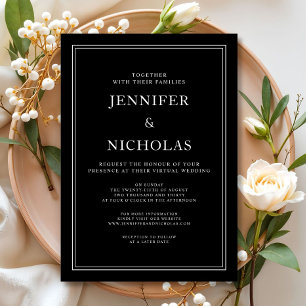 Invitación Elegante Boda Virtual Clásico Negro Y Blanco