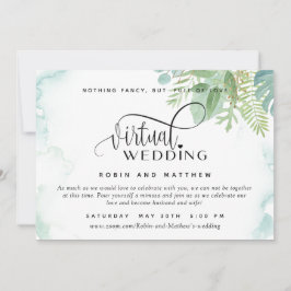 Invitación Elegante Boda virtual de color de agua verde en lí