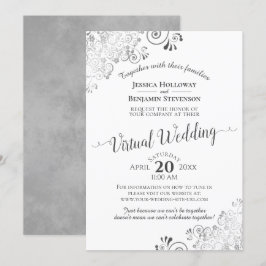 Invitación Elegante Boda virtual de color gris plateado y bla