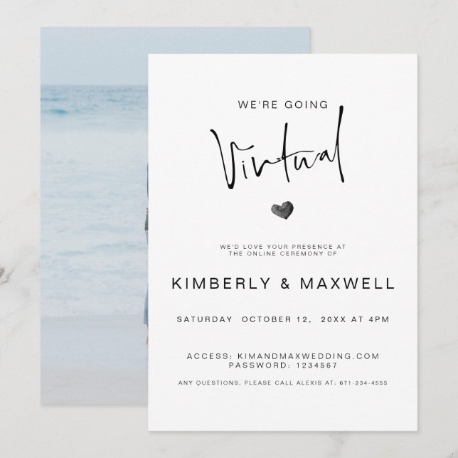 Invitación Elegante Boda virtual de fotos en línea (Anverso / Reverso)