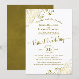 Invitación Elegante Boda virtual de oro y amigo blanco