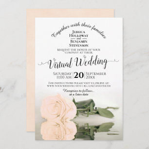 Invitación Elegante Boda virtual de Rosa romántico de marfil