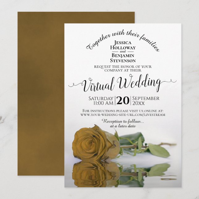 Invitación Elegante Boda virtual de Rosa romántico Ochre de O (Anverso / Reverso)