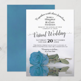 Invitación Elegante Boda virtual de Rosa turquesa o azul ciel
