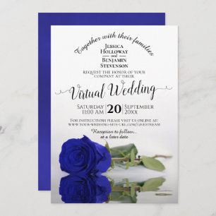 Invitación Elegante Boda virtual de Royal Blue que refleja al