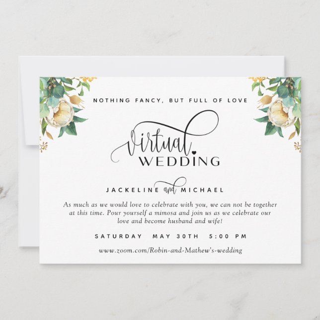 Invitación Elegante Boda virtual floral blanca y miel Inv (Anverso)