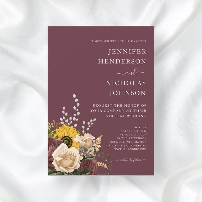 Invitación Elegante Boda Virtual Floral Burgundy (Subido por el creador)