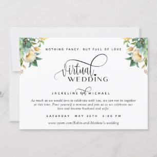 Invitación Elegante Boda virtual floral de color blanco y mie