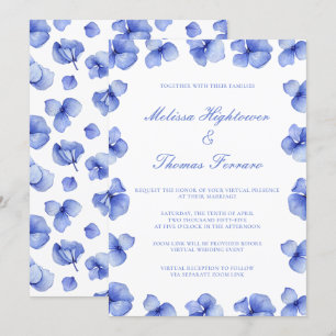 Invitación Elegante Boda virtual floral de Hydrangea azul