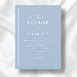 Invitación Elegante Boda Virtual Formal Azul Polvo