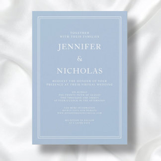 Invitación Elegante Boda Virtual Formal Azul Polvo