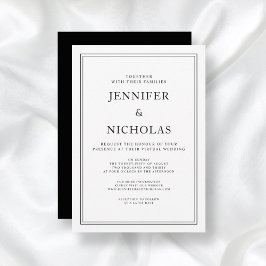 Invitación Elegante Boda Virtual Formal Blanco Y Negro