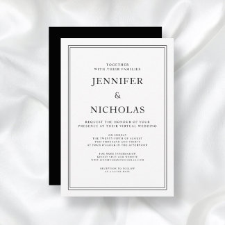 Invitación Elegante Boda Virtual Formal Blanco Y Negro