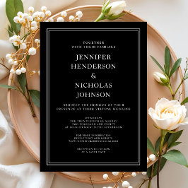 Invitación Elegante Boda Virtual Formal Clásica de Blanco y N