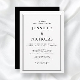 Invitación Elegante Boda Virtual Formal en Blanco y Negro
