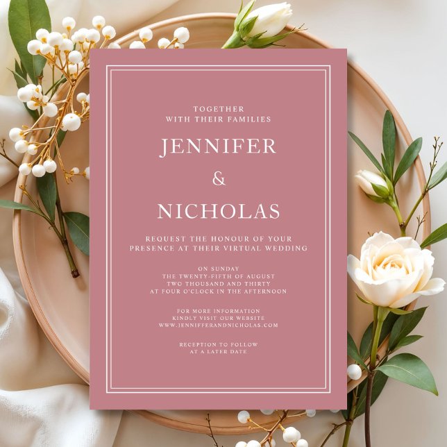 Invitación Elegante Boda virtual formal y polvoriento rosa (Elegant Formal Dusty Pink Virtual Wedding Invitation)