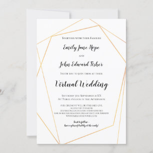 Invitación Elegante Boda virtual geométrico simple de oro