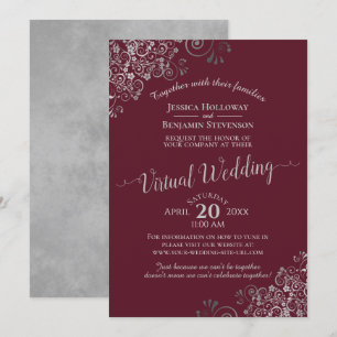 Invitación Elegante Boda virtual gris plateado y borgoña