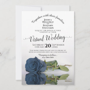 Invitación Elegante Boda virtual Rosa de acero turbio azul