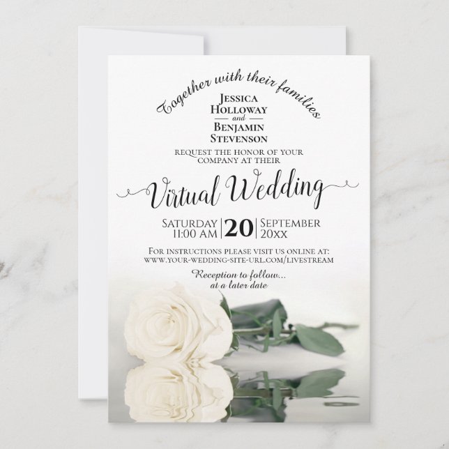 Invitación Elegante Boda virtual Rosa que refleja el blanco (Anverso)