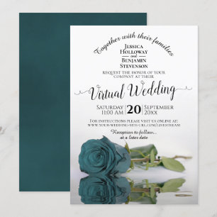 Invitación Elegante Boda virtual Rosa reflectante Verde azula
