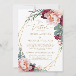Invitación Elegante Boda virtual Rubor Burgundy Gold