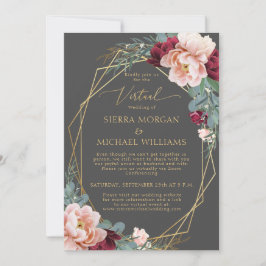 Invitación Elegante Boda virtual Rubor Burgundy Gray Gold