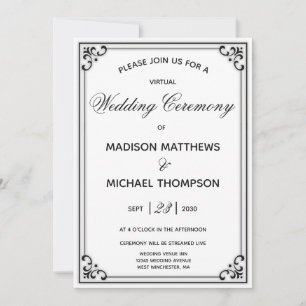 Invitación Elegante Boda virtual simple Boda de transmisión e