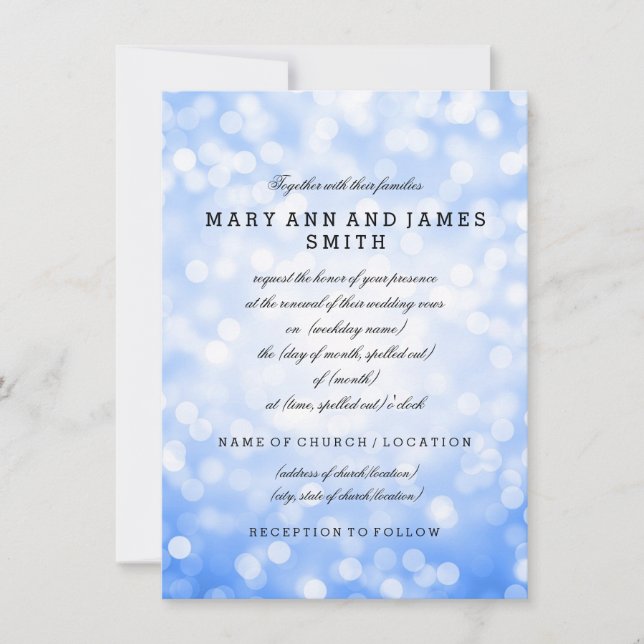 Invitación Elegante Boda Vow Renovación Luces Purpurinas Azul (Anverso)