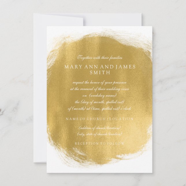 Invitación Elegante Boda Vow Renovación Oro Pintura (Anverso)