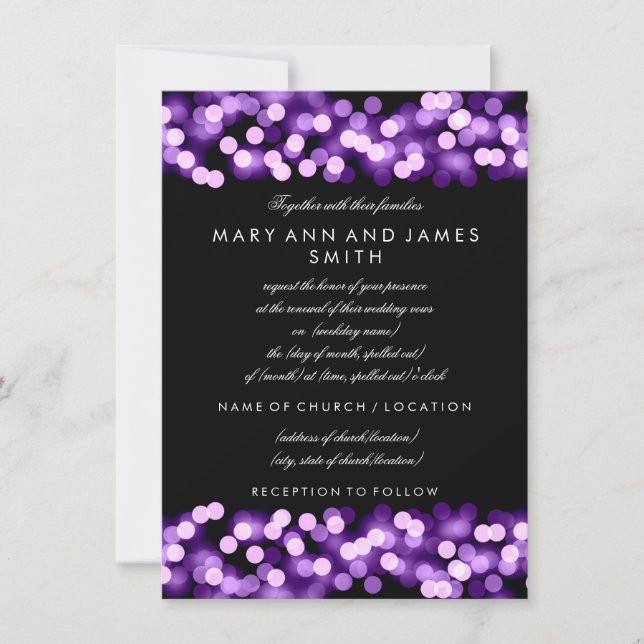 Invitación Elegante Boda Vow Renovación Purple Hollywood Glam (Anverso)