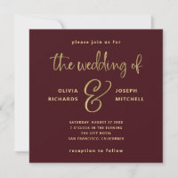 Elegante Boda Wine Red y Faux Gold