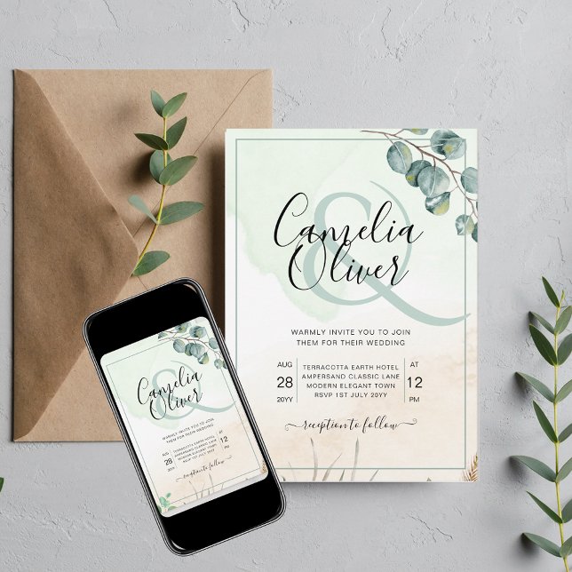 Invitación Elegante Boda y ampersa botánico de vegetación (Subido por el creador)