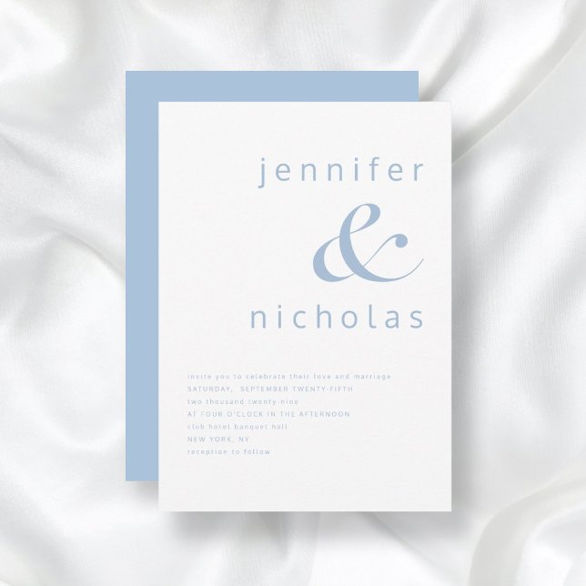 Invitación Elegante Boda y Ampersand Azul (Powder Blue Simple Minimalist Typography Wedding Invitation)
