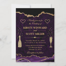 Invitación Elegante Bodas de Ágata Falso Brillante Púrpura y 