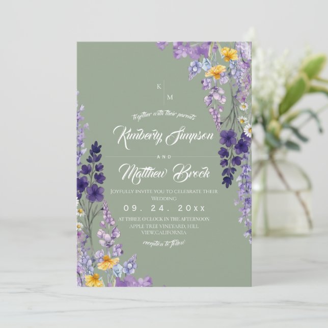 Invitación Elegante Bodas De Flores Silvestres Rústicas Y Sal (Anverso de pie)