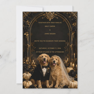 Invitación Elegante Bodas de Halloween de Retriever Dorado 3D