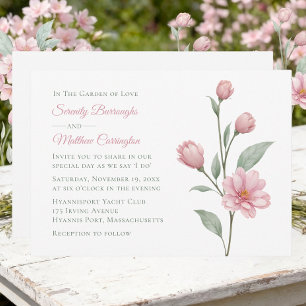 Invitación Elegante Bodas de Jardín de Salvia Rosa con Acuare
