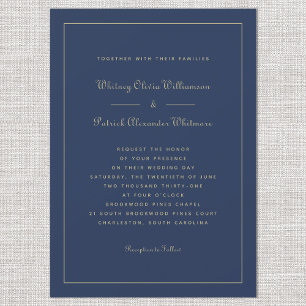 Invitación Elegante Bodas de Moda formal de la Marina Azul de