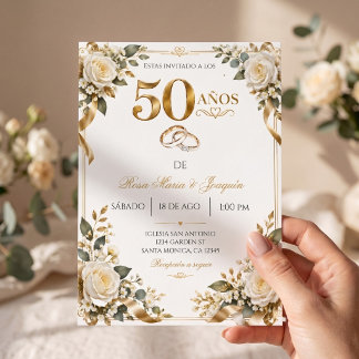 Invitación Elegante Bodas de Oro 50º Aniversario de Boda