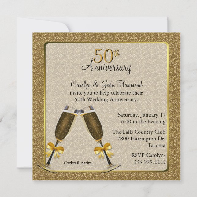 Invitación Elegante Bodas de Oro 50 Aniversario de Boda (Anverso)