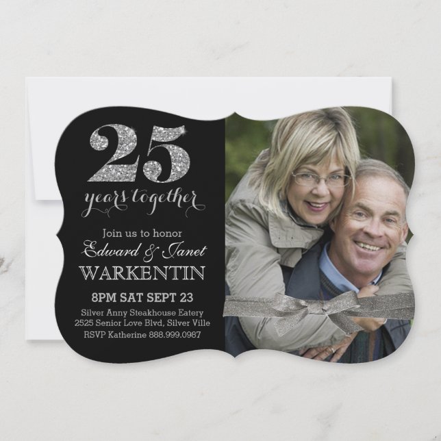 Invitación Elegante Bodas de Plata de 25 Aniversario de Boda  (Anverso)