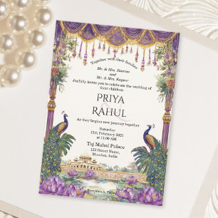 Invitación Elegante Bodas Florales Vintage Pavón Indio